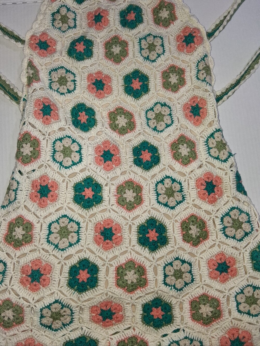 Show Me Your MuMu Crochet Halter Dress in Cream, Teal & Coral Size Medium - Picture 2 of 4